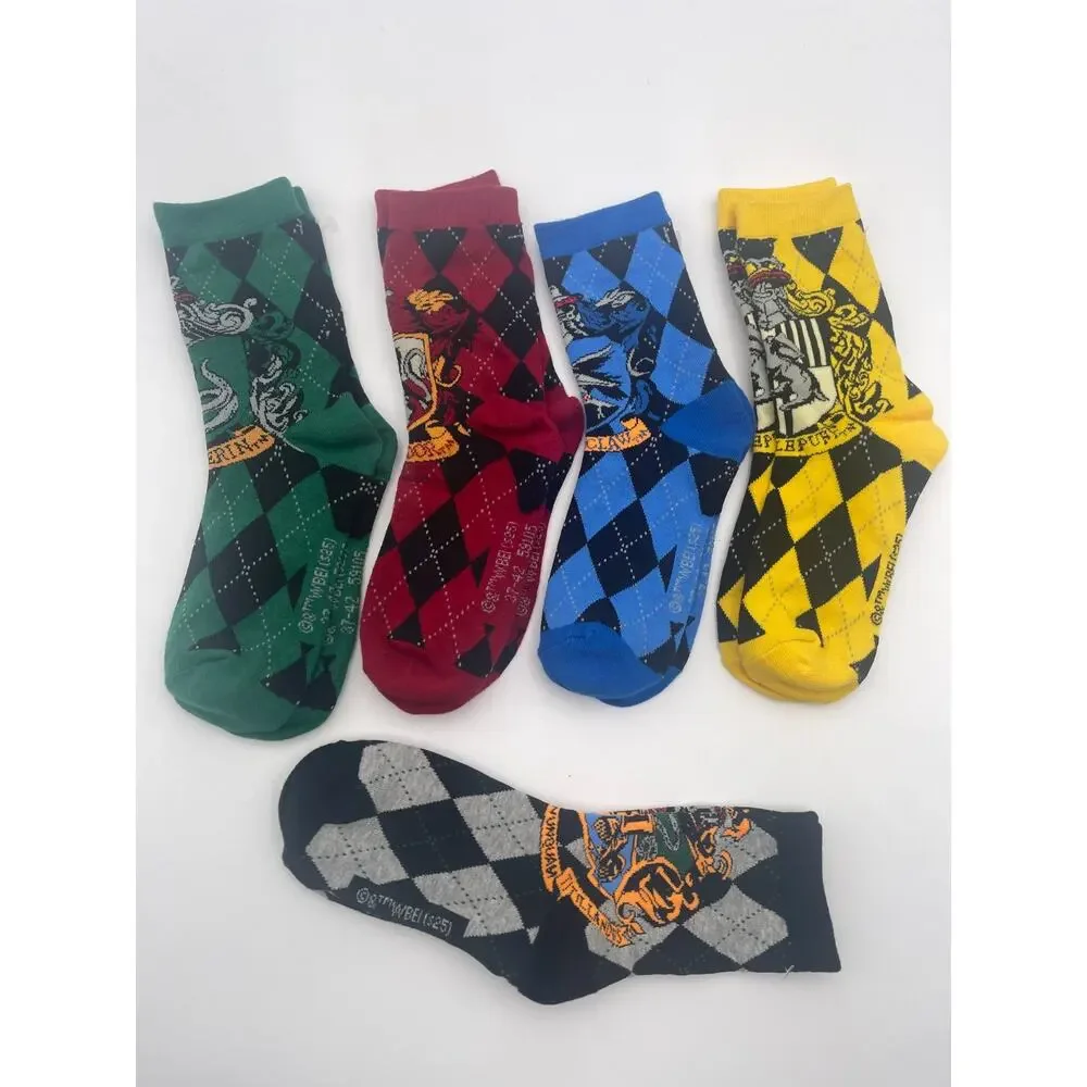 Harry Potter House Crest Crew Socks 5 Pair Size 5-9.5 Red Blue Black Yellow